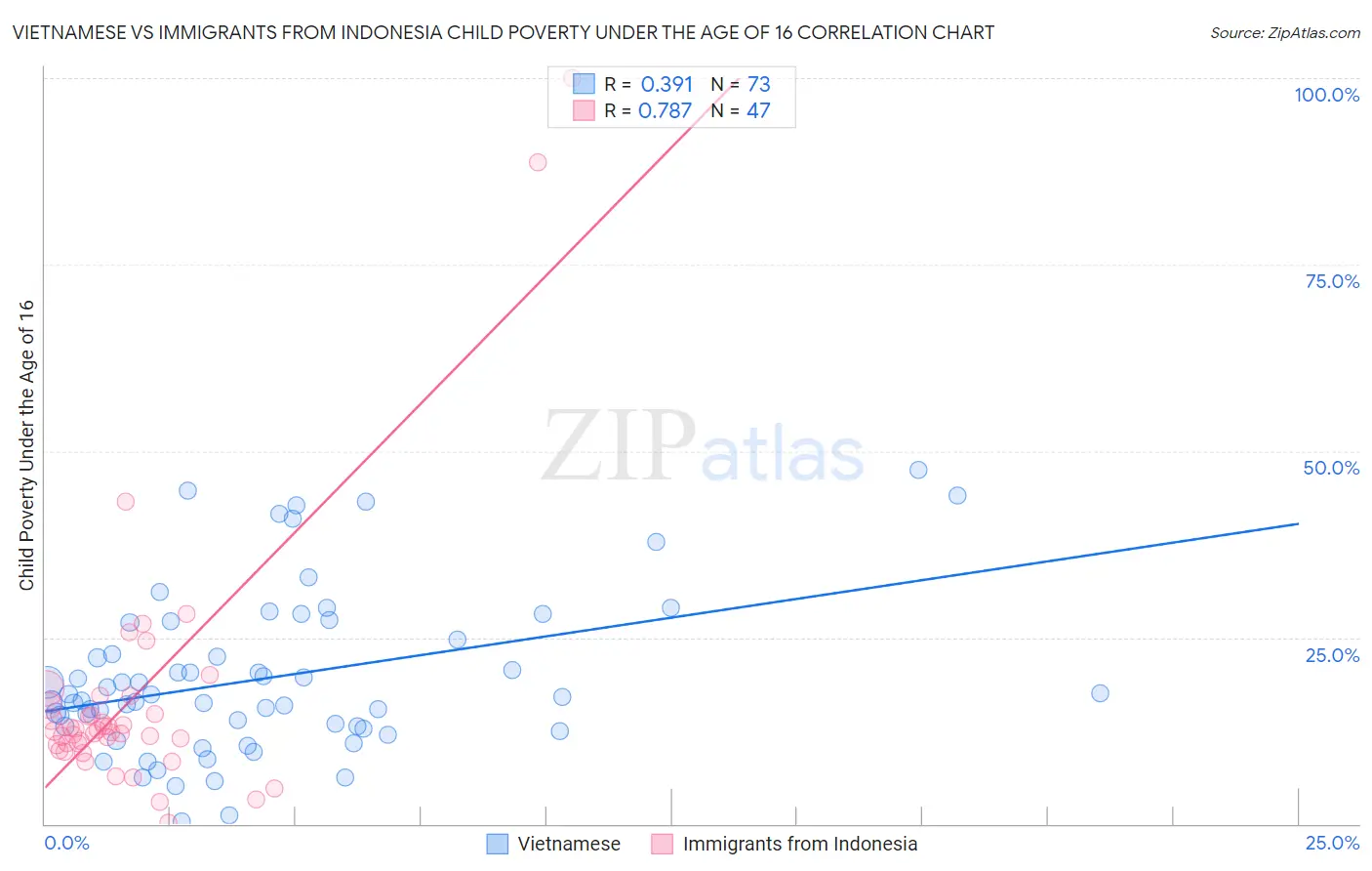 Vietnamese vs Immigrants from Indonesia Child Poverty Under the Age of 16