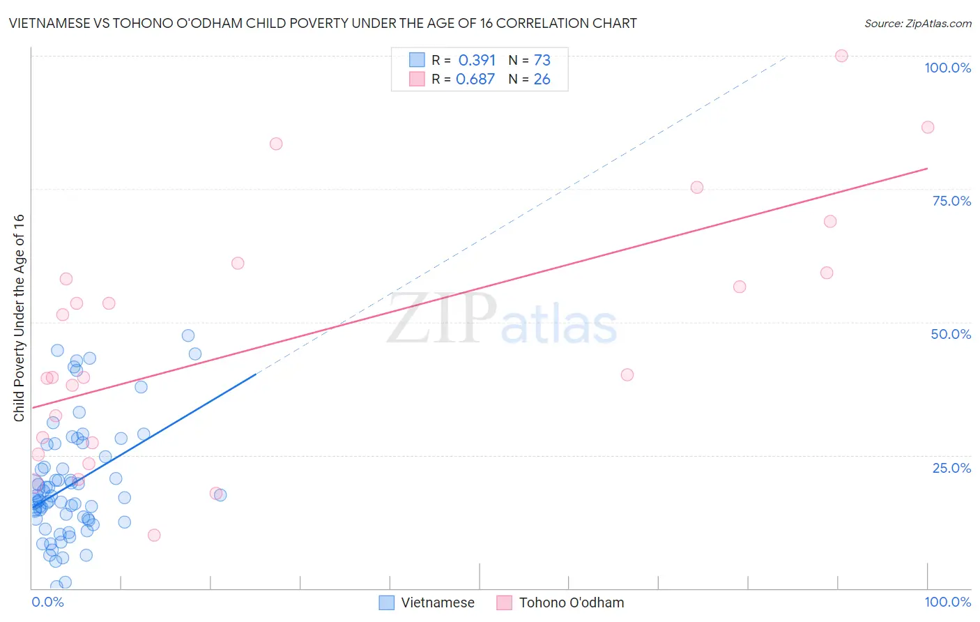 Vietnamese vs Tohono O'odham Child Poverty Under the Age of 16