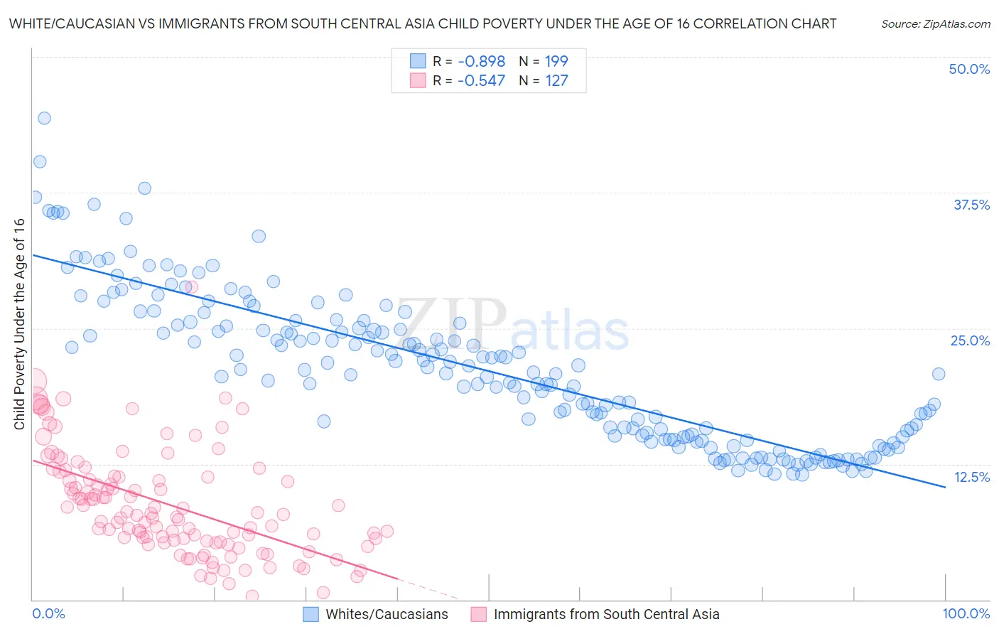 White/Caucasian vs Immigrants from South Central Asia Child Poverty Under the Age of 16