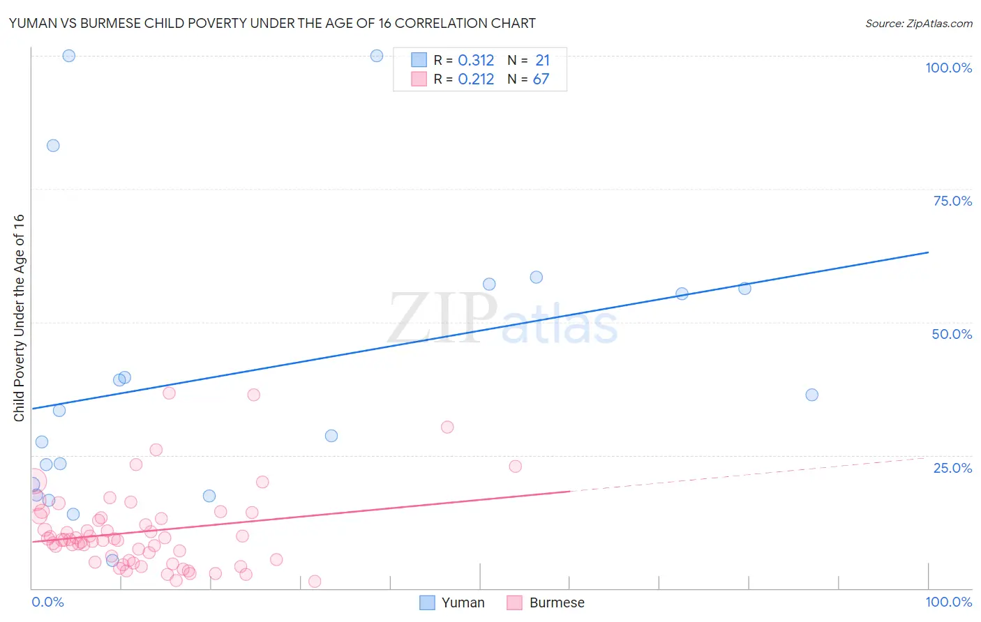 Yuman vs Burmese Child Poverty Under the Age of 16