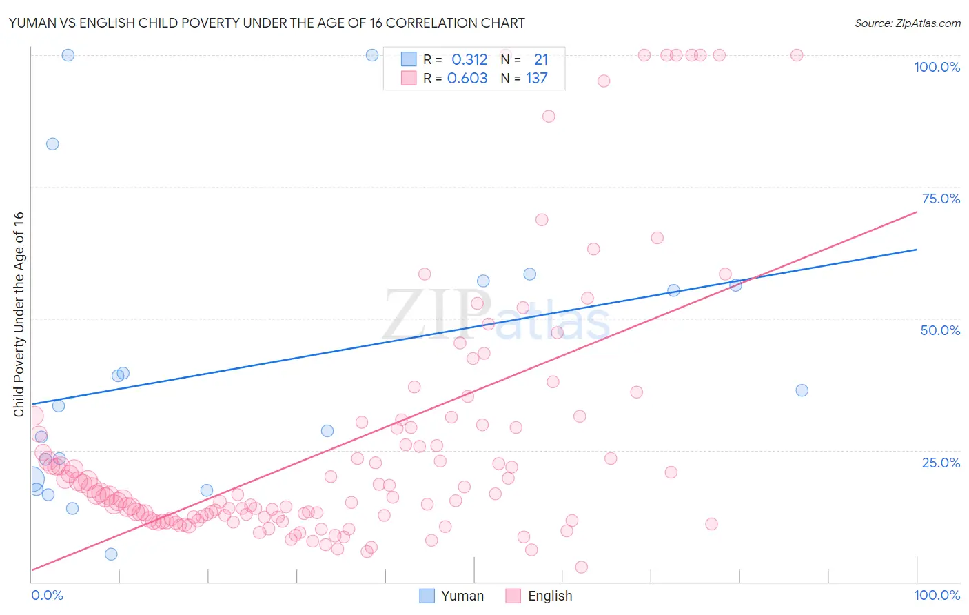 Yuman vs English Child Poverty Under the Age of 16