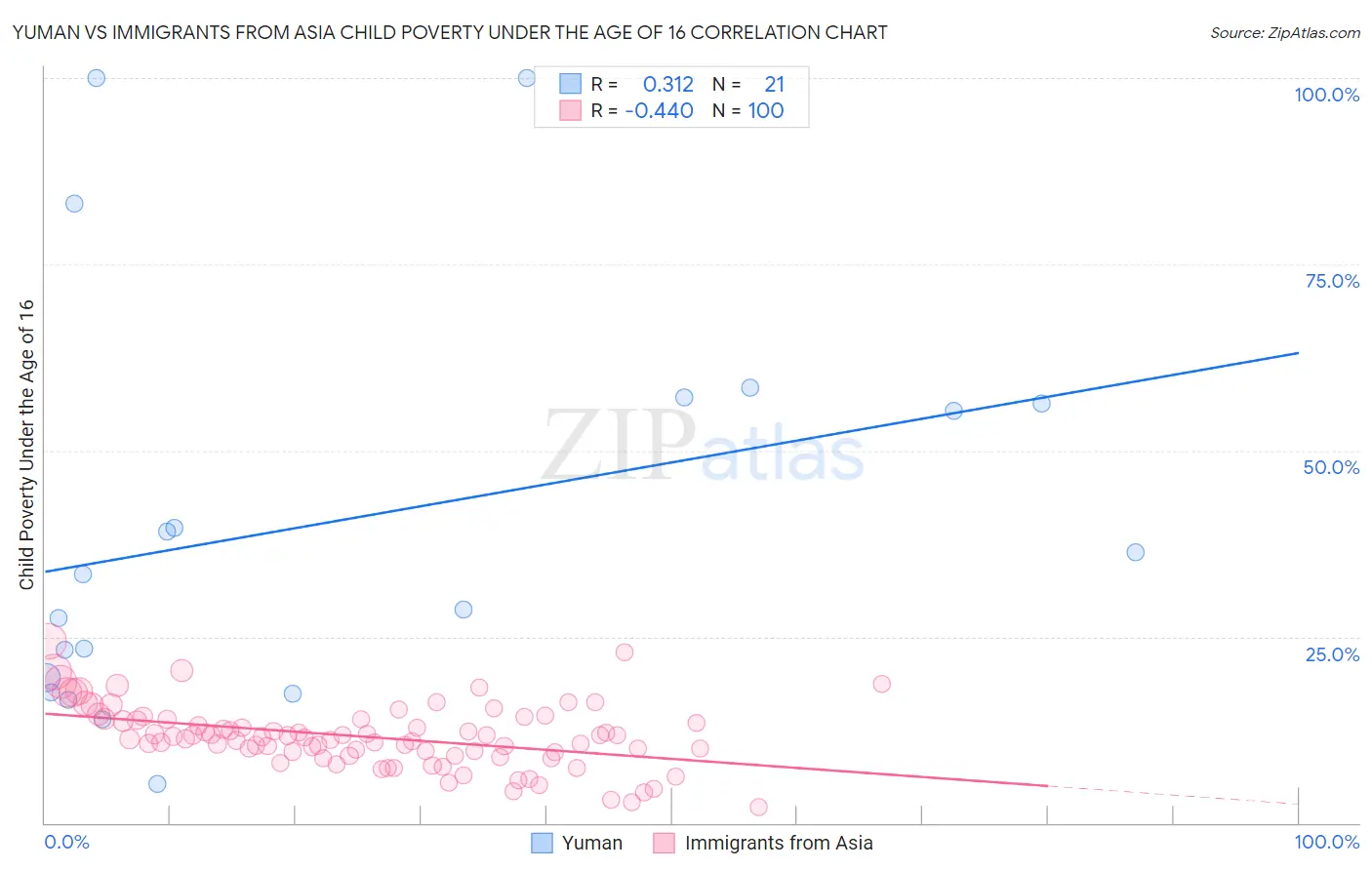 Yuman vs Immigrants from Asia Child Poverty Under the Age of 16