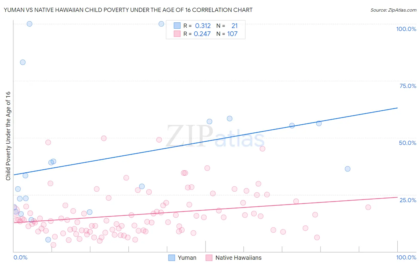 Yuman vs Native Hawaiian Child Poverty Under the Age of 16