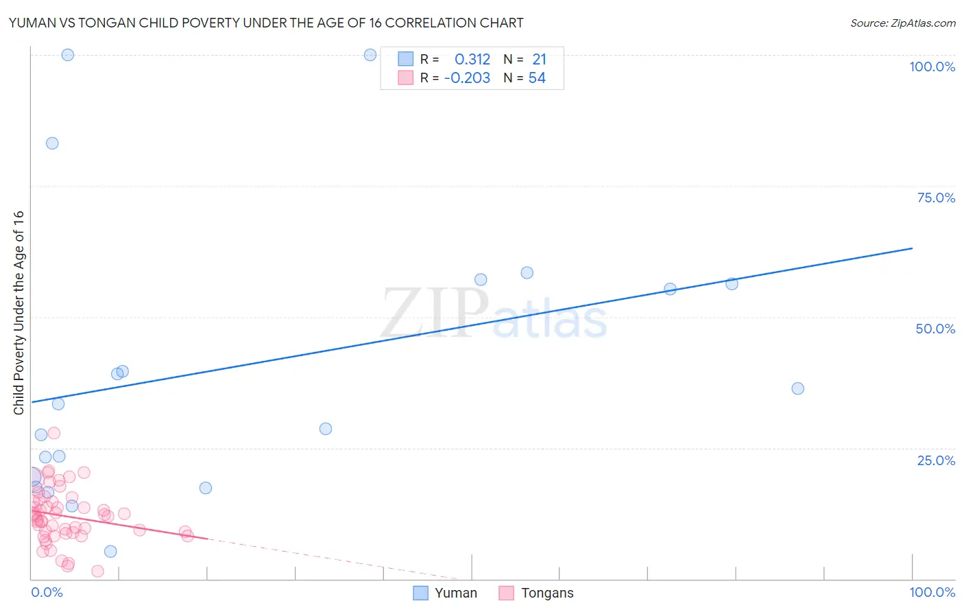 Yuman vs Tongan Child Poverty Under the Age of 16