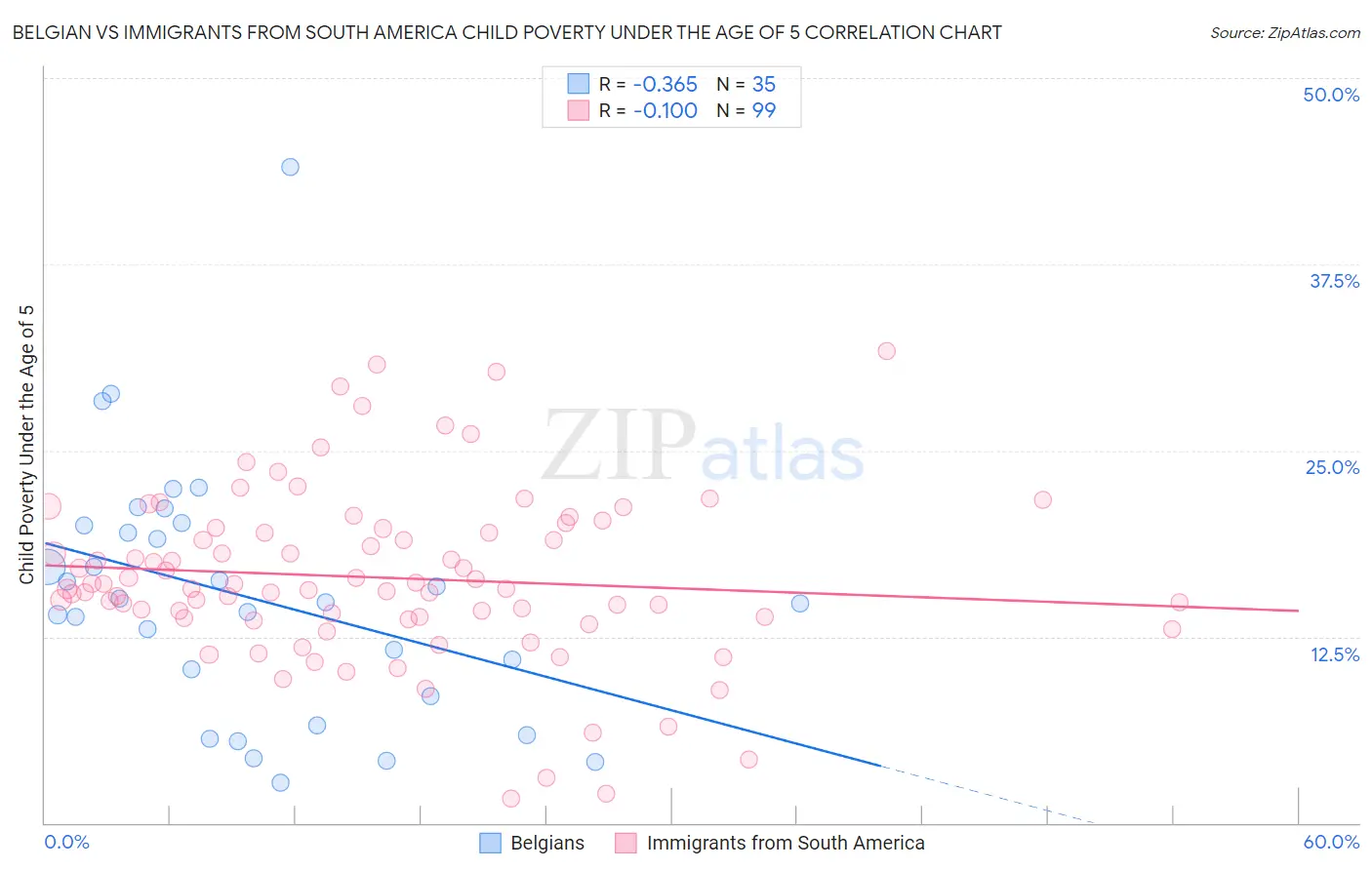 Belgian vs Immigrants from South America Child Poverty Under the Age of 5