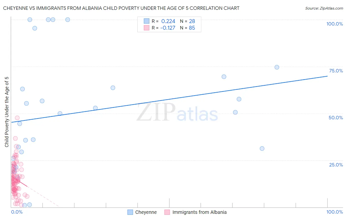 Cheyenne vs Immigrants from Albania Child Poverty Under the Age of 5
