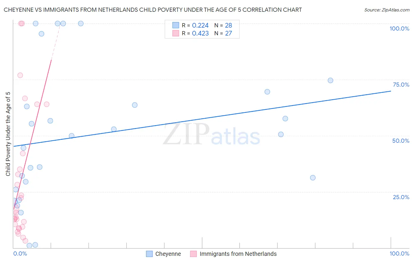 Cheyenne vs Immigrants from Netherlands Child Poverty Under the Age of 5