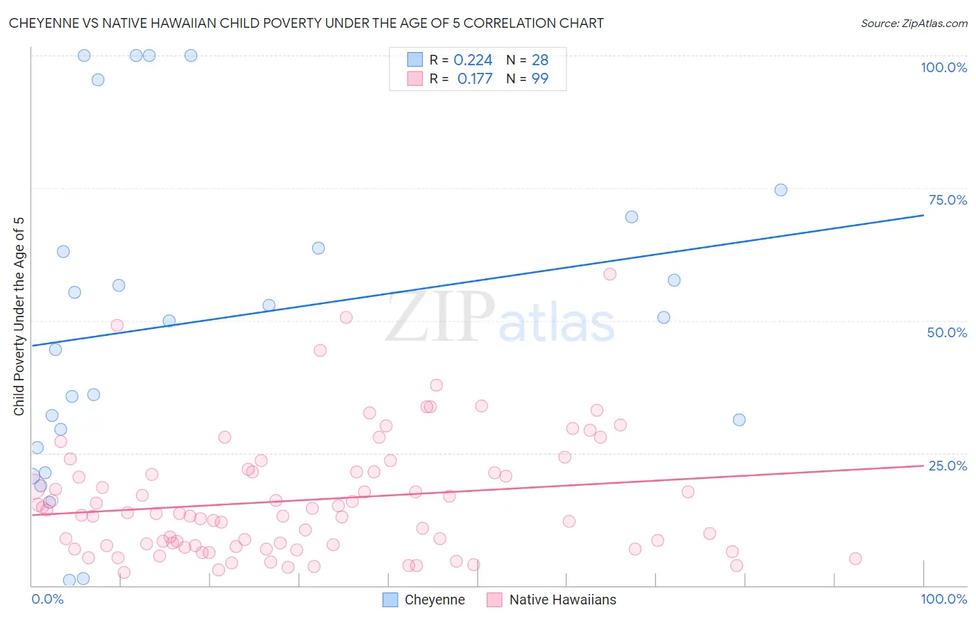 Cheyenne vs Native Hawaiian Child Poverty Under the Age of 5