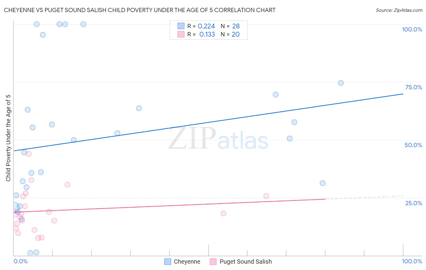 Cheyenne vs Puget Sound Salish Child Poverty Under the Age of 5