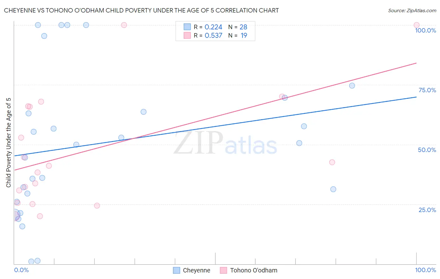 Cheyenne vs Tohono O'odham Child Poverty Under the Age of 5