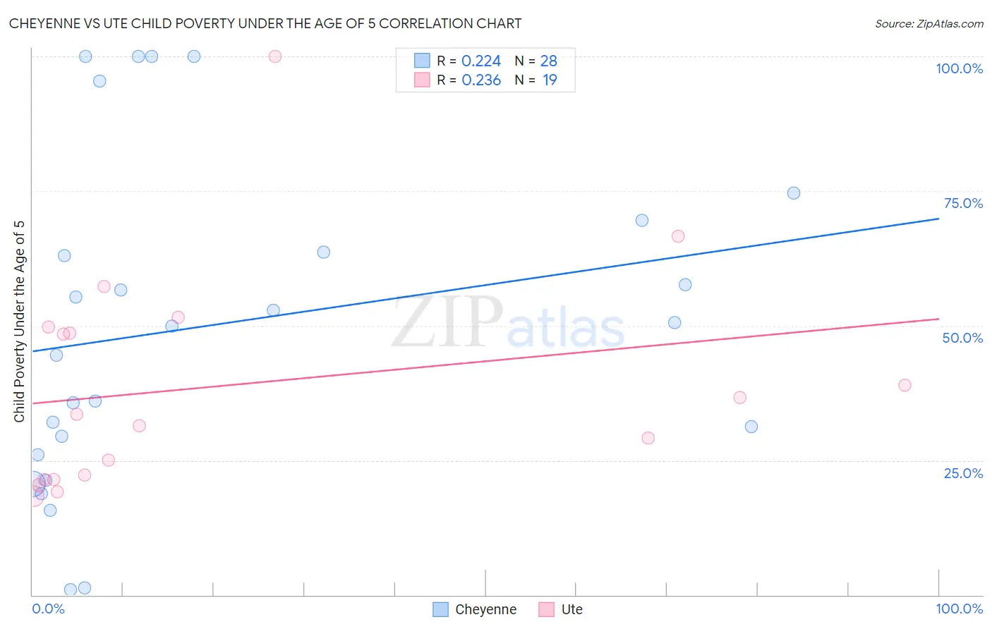 Cheyenne vs Ute Child Poverty Under the Age of 5