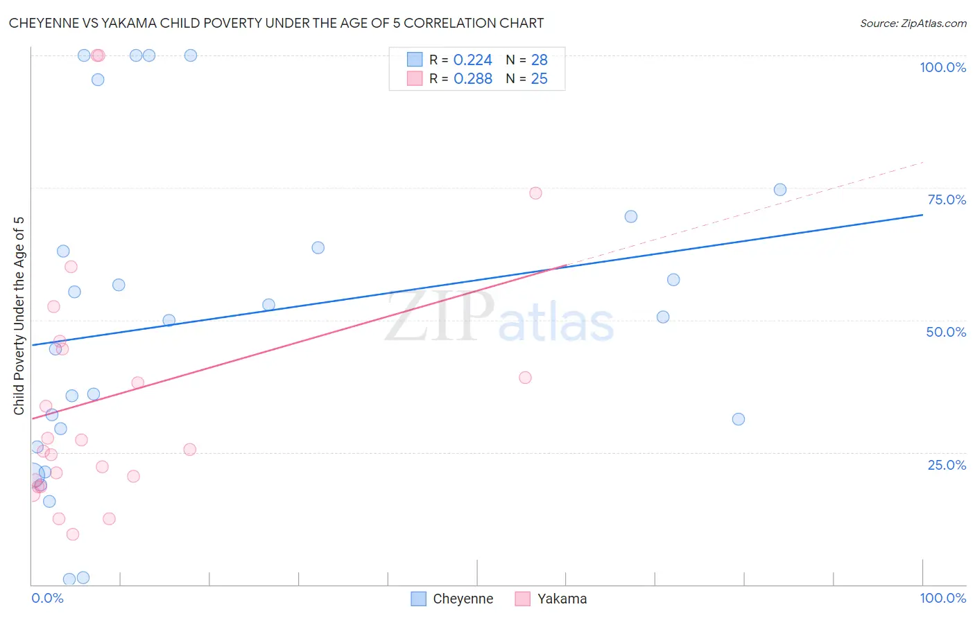 Cheyenne vs Yakama Child Poverty Under the Age of 5