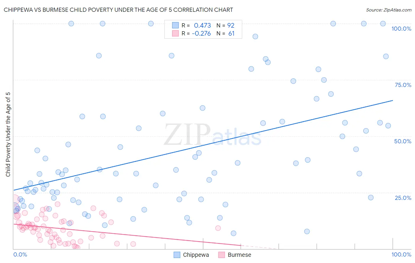 Chippewa vs Burmese Child Poverty Under the Age of 5