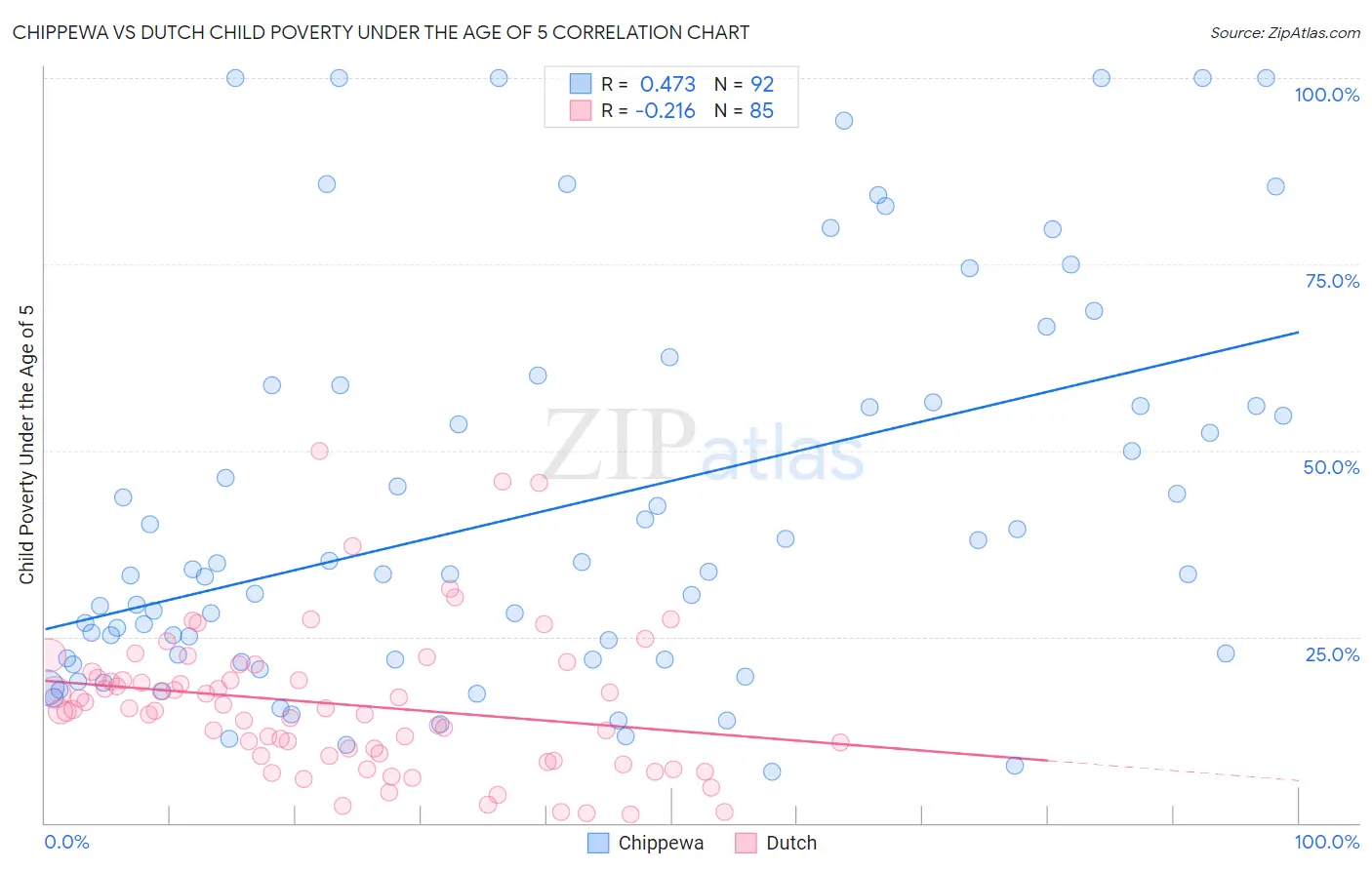 Chippewa vs Dutch Child Poverty Under the Age of 5