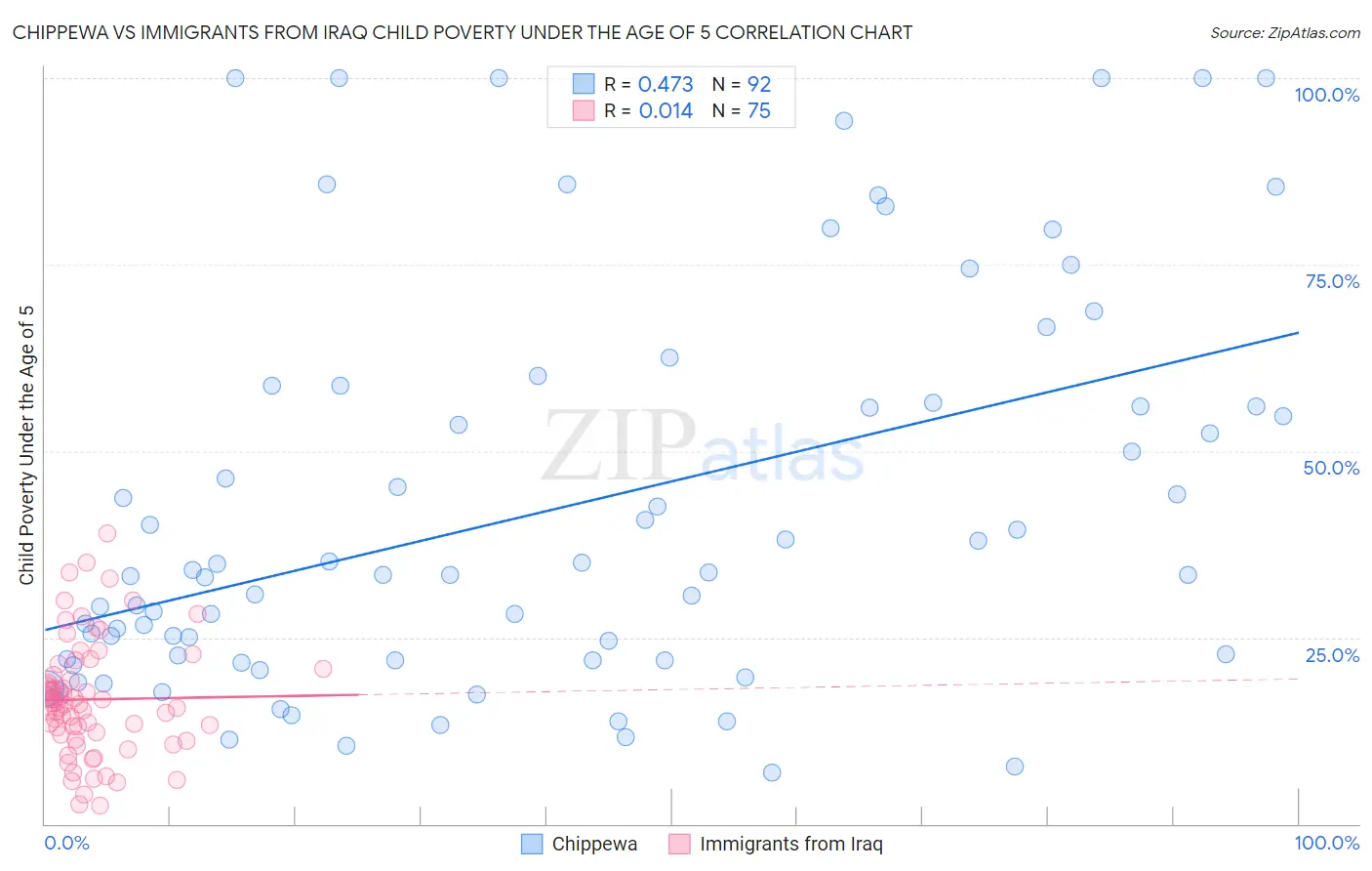 Chippewa vs Immigrants from Iraq Child Poverty Under the Age of 5