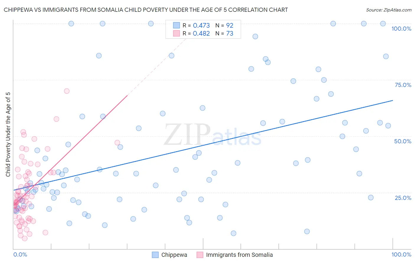 Chippewa vs Immigrants from Somalia Child Poverty Under the Age of 5