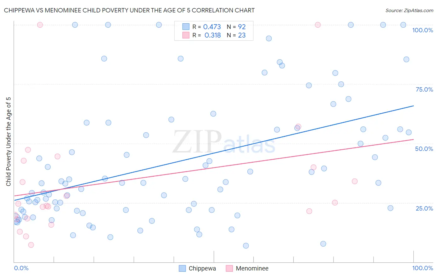 Chippewa vs Menominee Child Poverty Under the Age of 5
