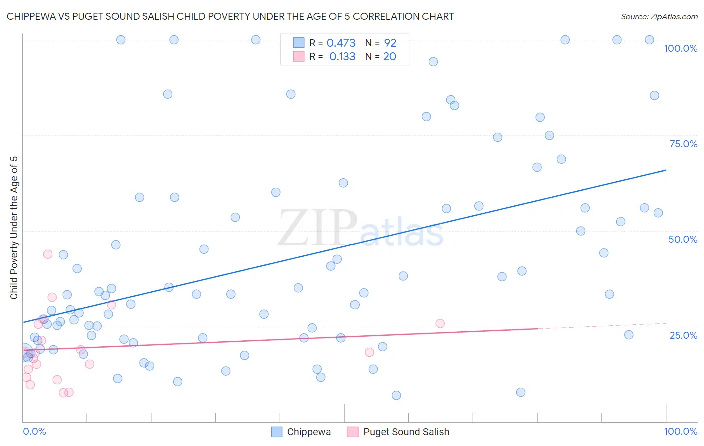 Chippewa vs Puget Sound Salish Child Poverty Under the Age of 5