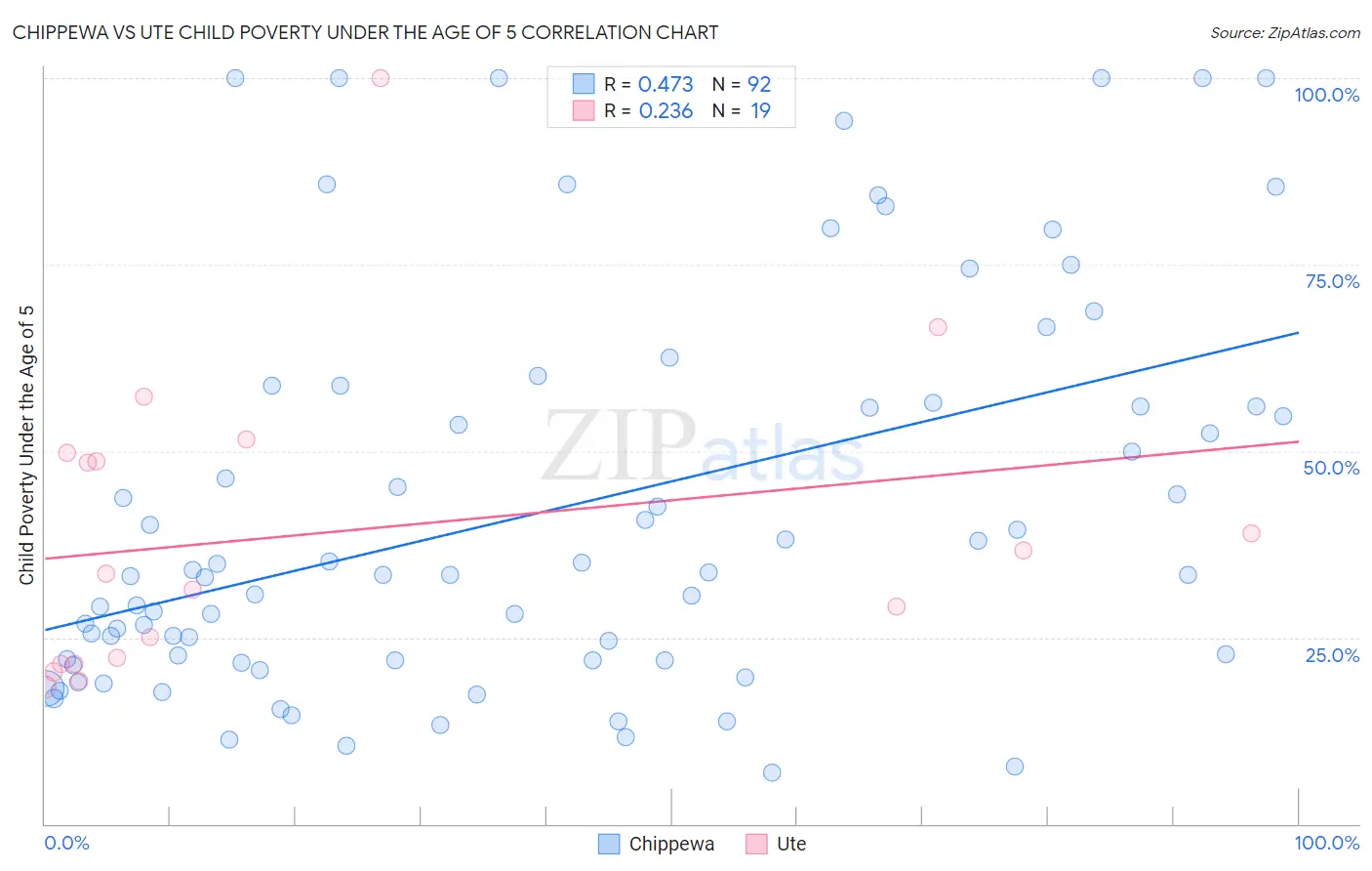 Chippewa vs Ute Child Poverty Under the Age of 5