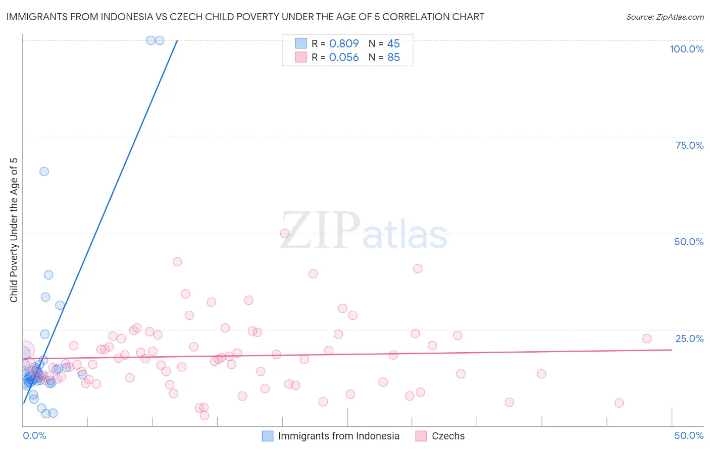 Immigrants from Indonesia vs Czech Child Poverty Under the Age of 5