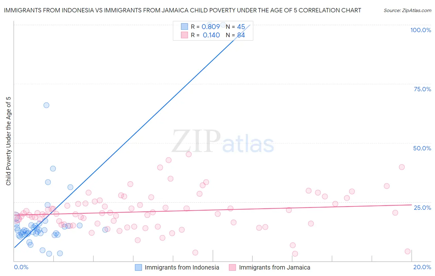 Immigrants from Indonesia vs Immigrants from Jamaica Child Poverty Under the Age of 5