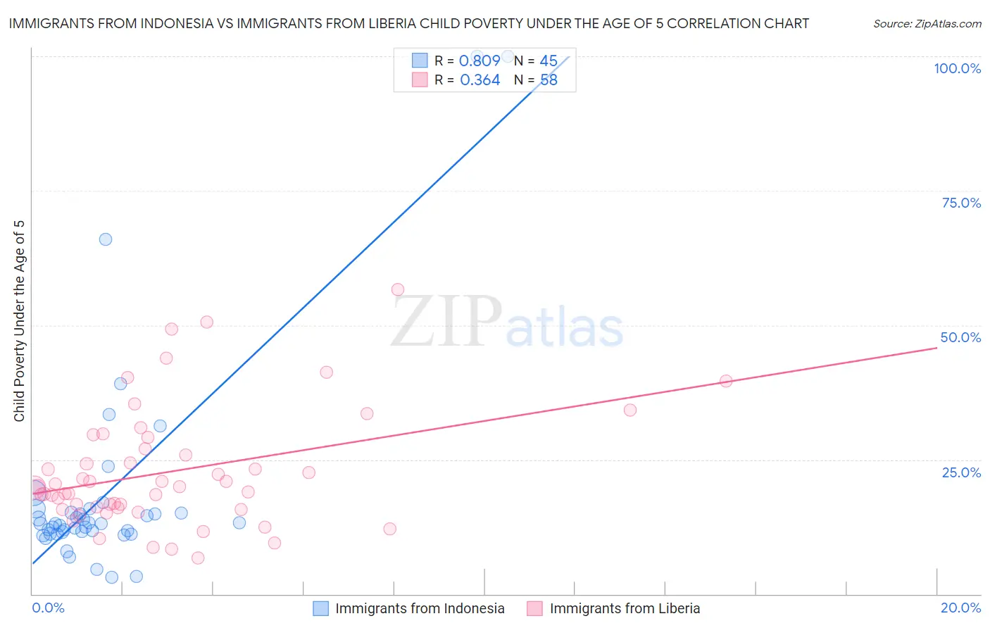 Immigrants from Indonesia vs Immigrants from Liberia Child Poverty Under the Age of 5