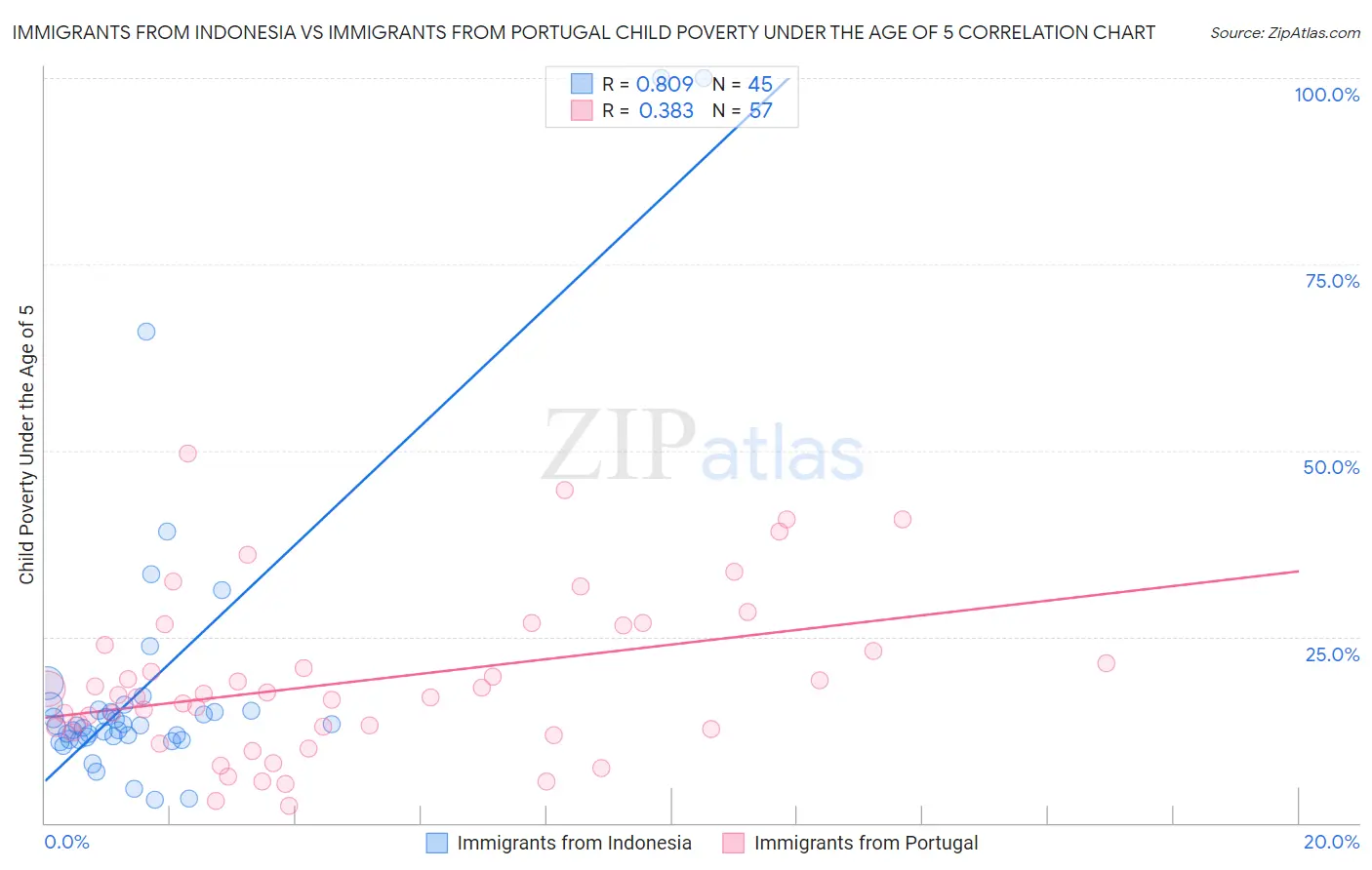 Immigrants from Indonesia vs Immigrants from Portugal Child Poverty Under the Age of 5