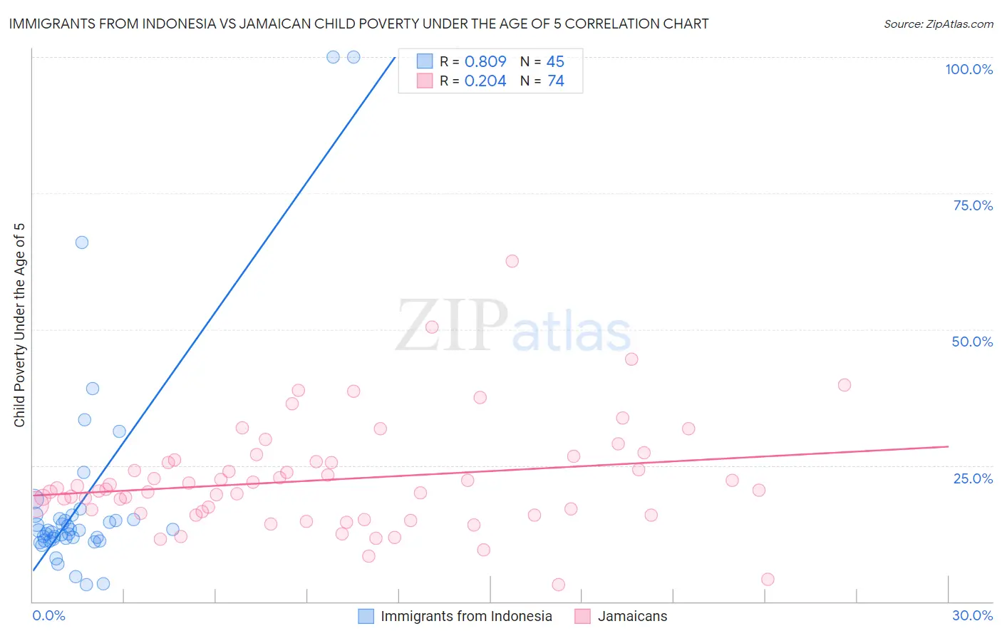 Immigrants from Indonesia vs Jamaican Child Poverty Under the Age of 5