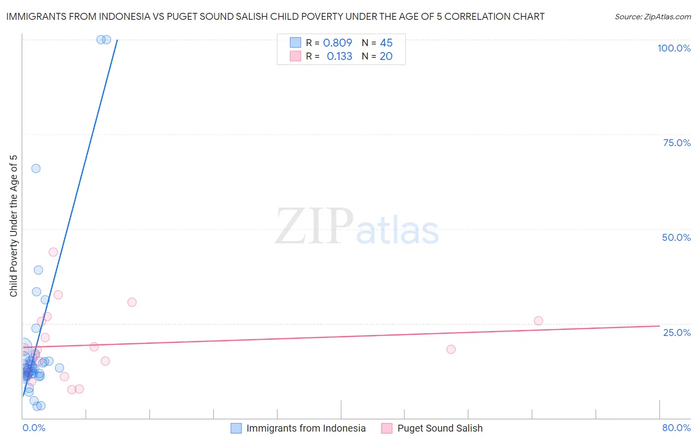 Immigrants from Indonesia vs Puget Sound Salish Child Poverty Under the Age of 5