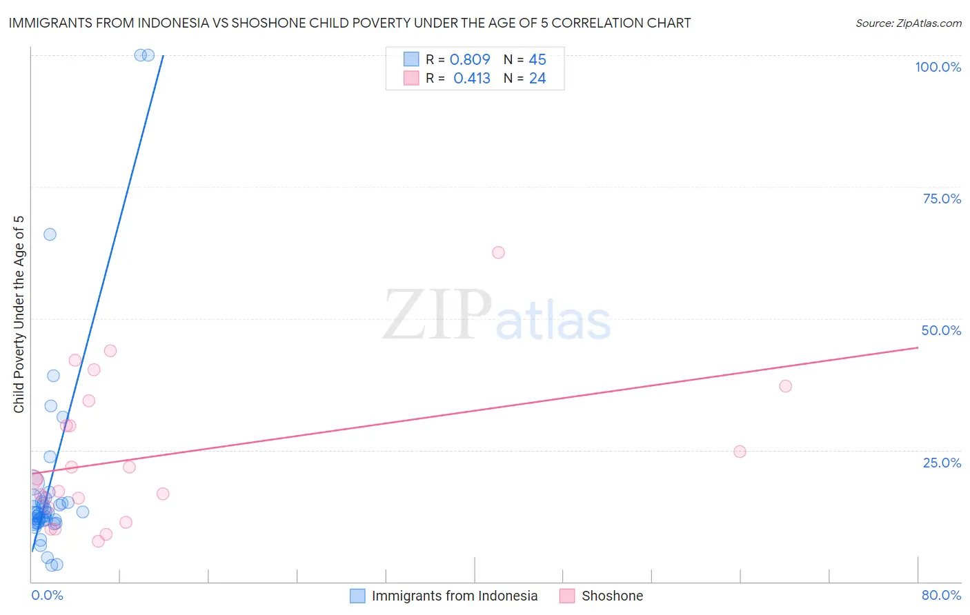 Immigrants from Indonesia vs Shoshone Child Poverty Under the Age of 5