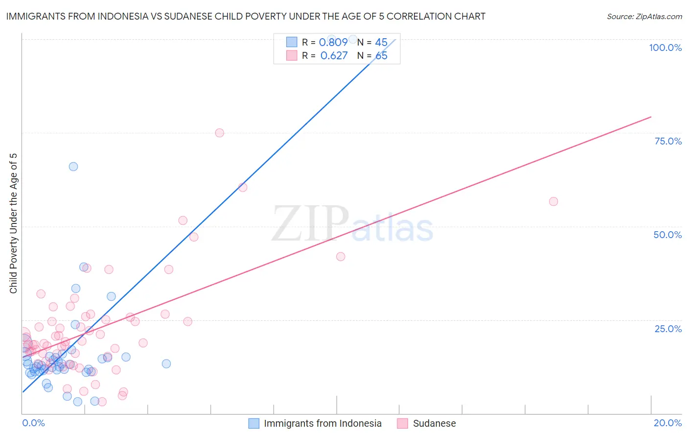 Immigrants from Indonesia vs Sudanese Child Poverty Under the Age of 5