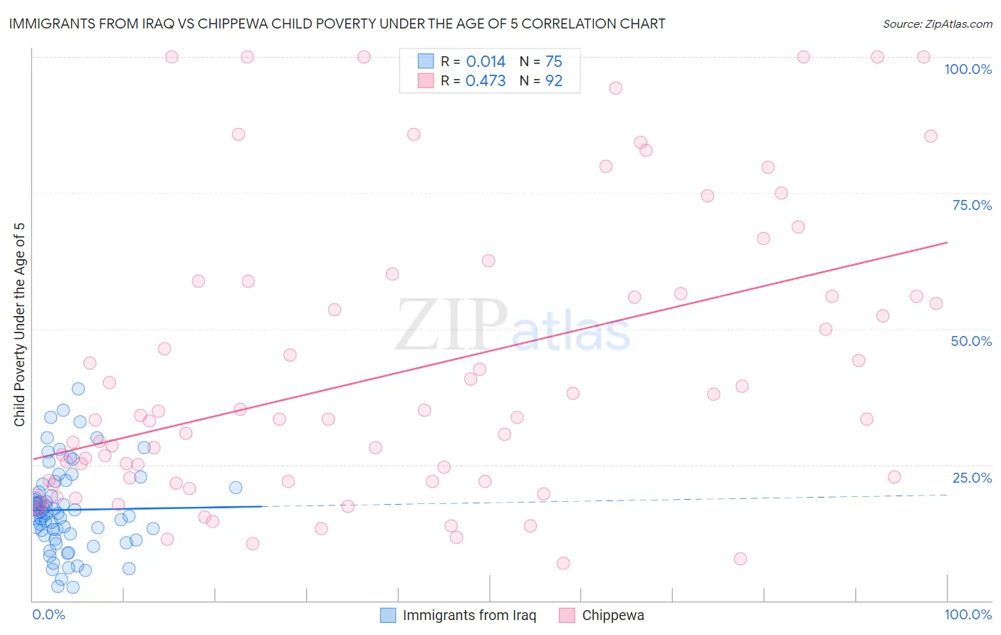 Immigrants from Iraq vs Chippewa Child Poverty Under the Age of 5