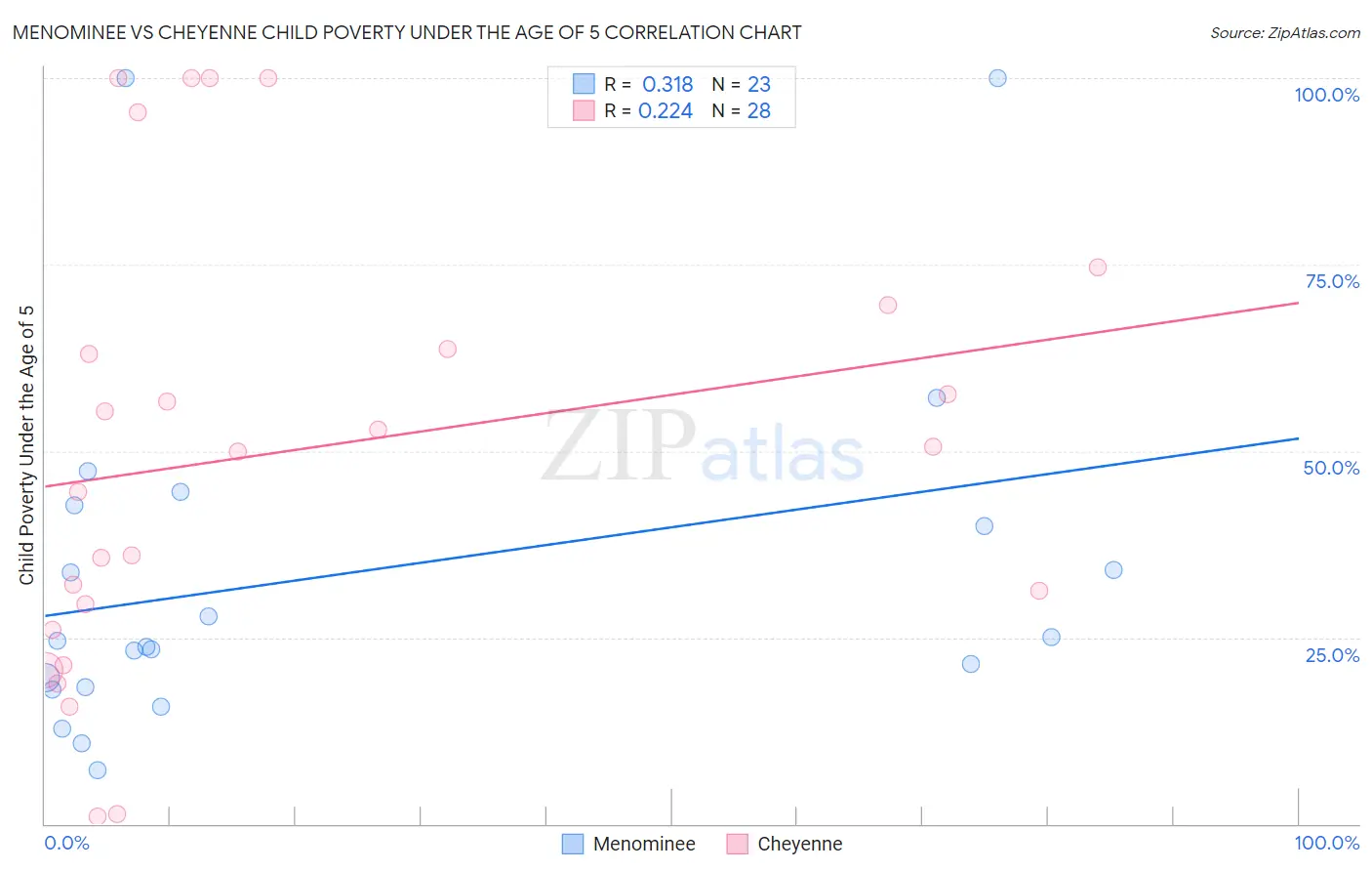 Menominee vs Cheyenne Child Poverty Under the Age of 5