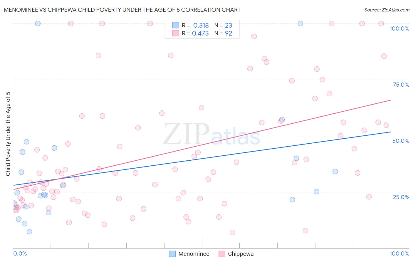 Menominee vs Chippewa Child Poverty Under the Age of 5