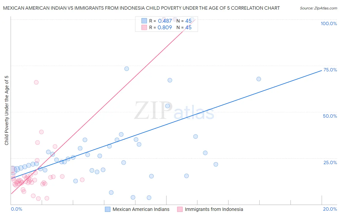 Mexican American Indian vs Immigrants from Indonesia Child Poverty Under the Age of 5