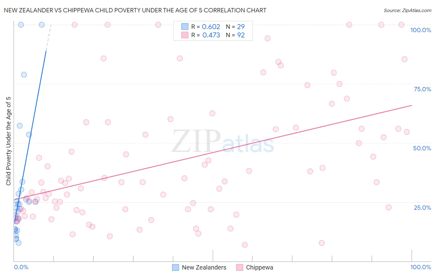 New Zealander vs Chippewa Child Poverty Under the Age of 5