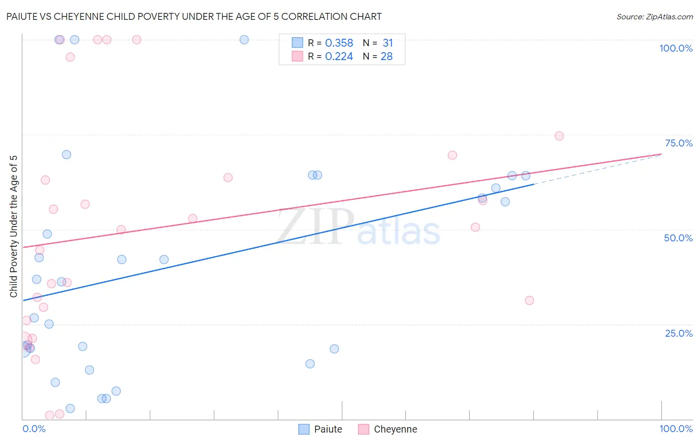 Paiute vs Cheyenne Child Poverty Under the Age of 5