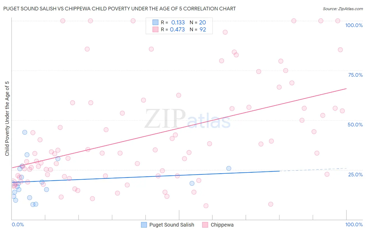 Puget Sound Salish vs Chippewa Child Poverty Under the Age of 5