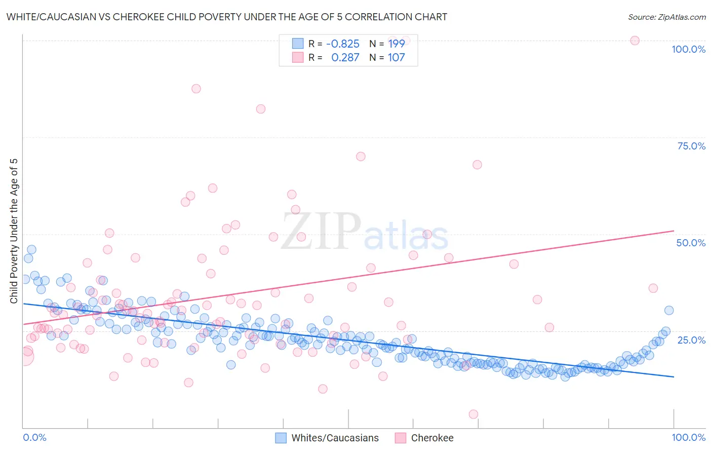 White/Caucasian vs Cherokee Child Poverty Under the Age of 5