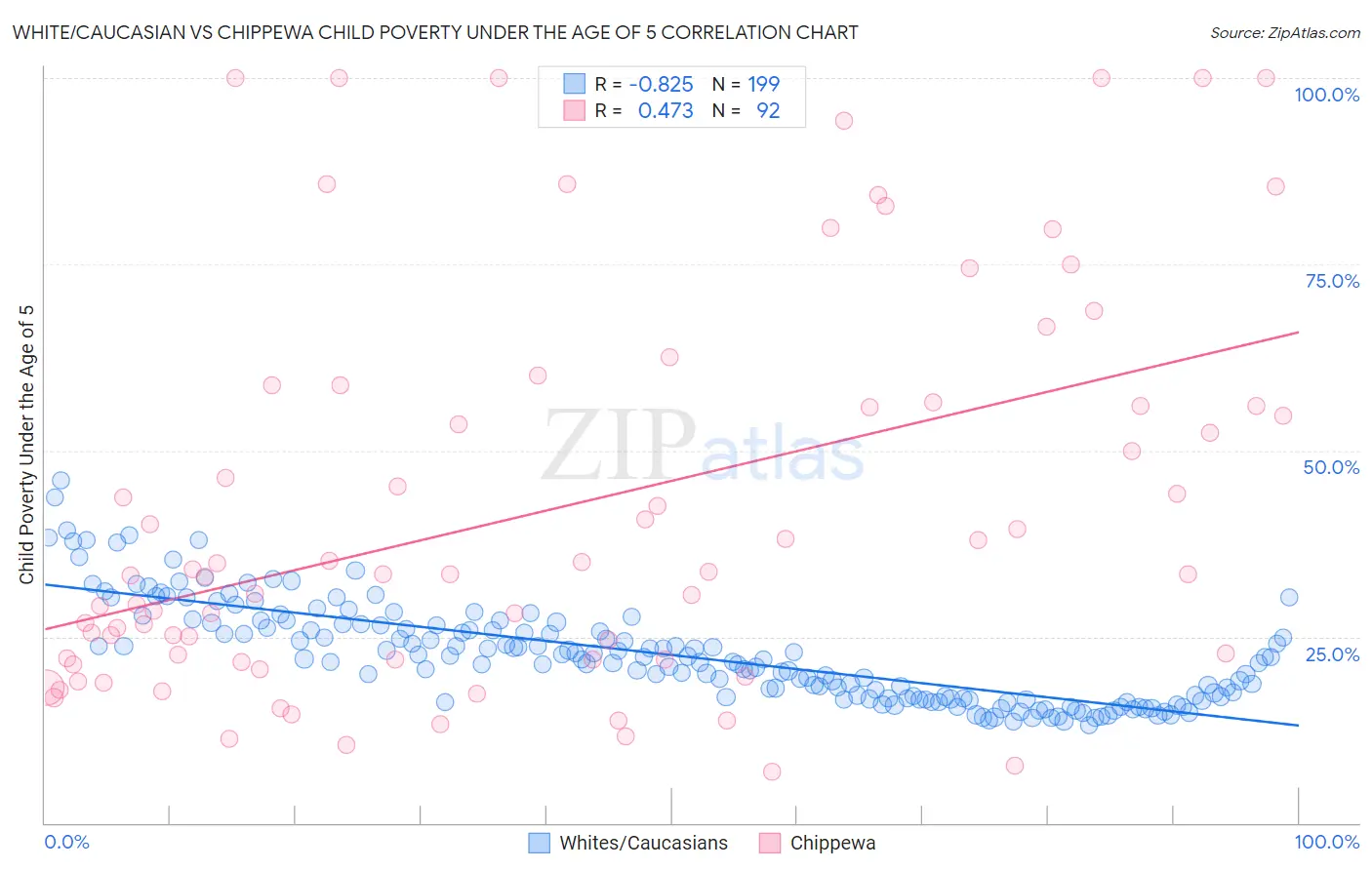 White/Caucasian vs Chippewa Child Poverty Under the Age of 5