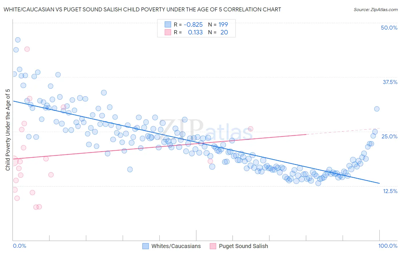 White/Caucasian vs Puget Sound Salish Child Poverty Under the Age of 5