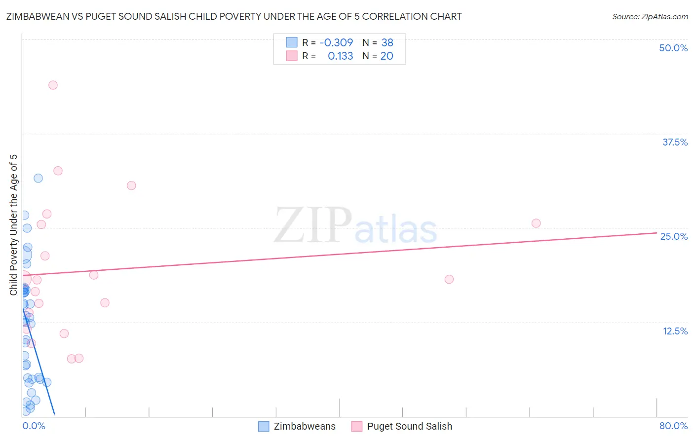 Zimbabwean vs Puget Sound Salish Child Poverty Under the Age of 5