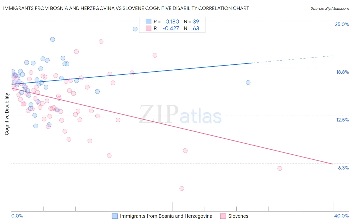 Immigrants from Bosnia and Herzegovina vs Slovene Cognitive Disability