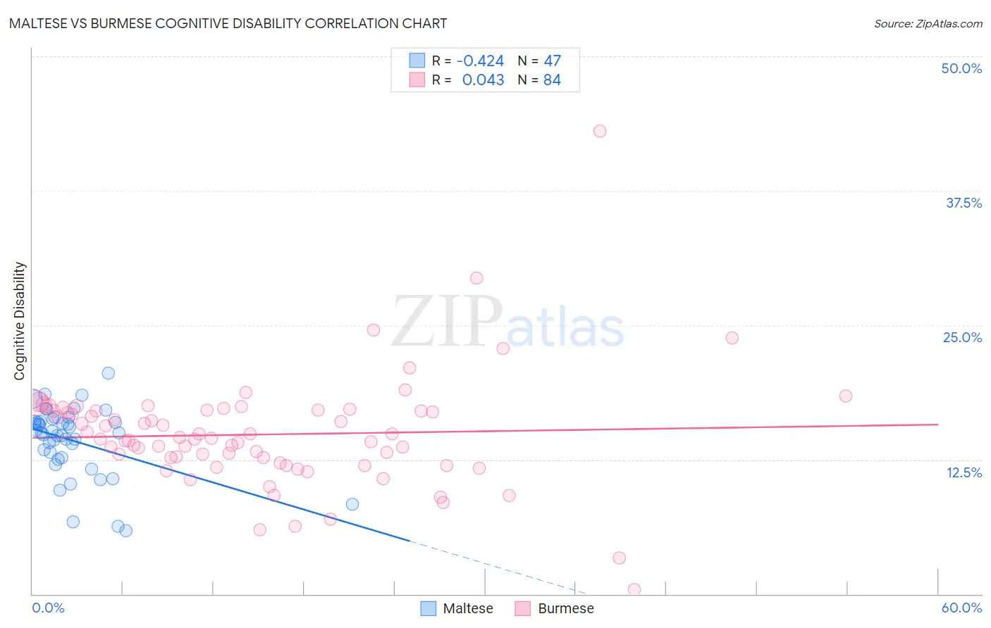 Maltese vs Burmese Cognitive Disability