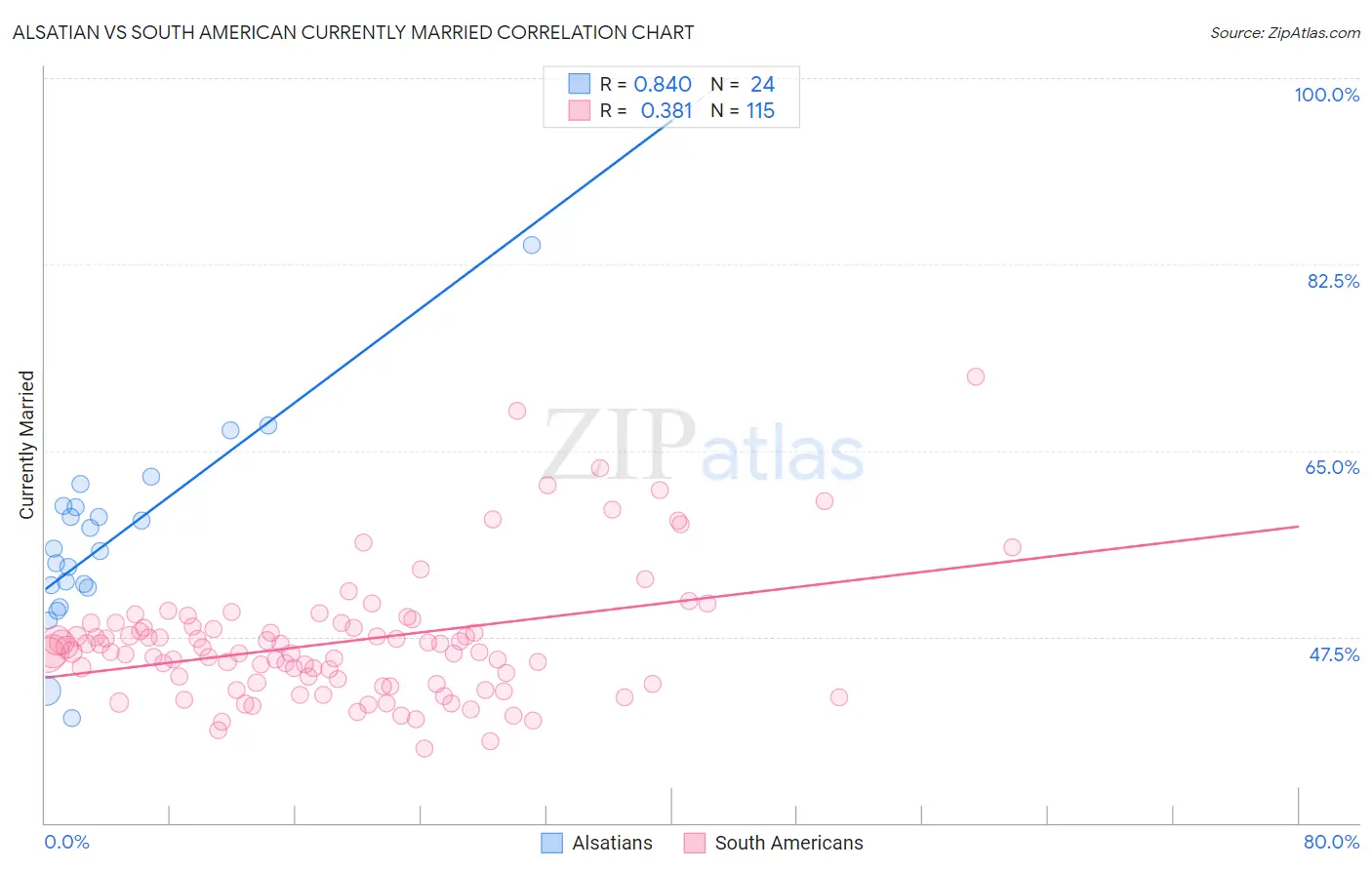 Alsatian vs South American Currently Married