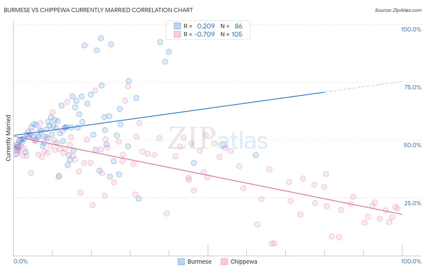 Burmese vs Chippewa Currently Married