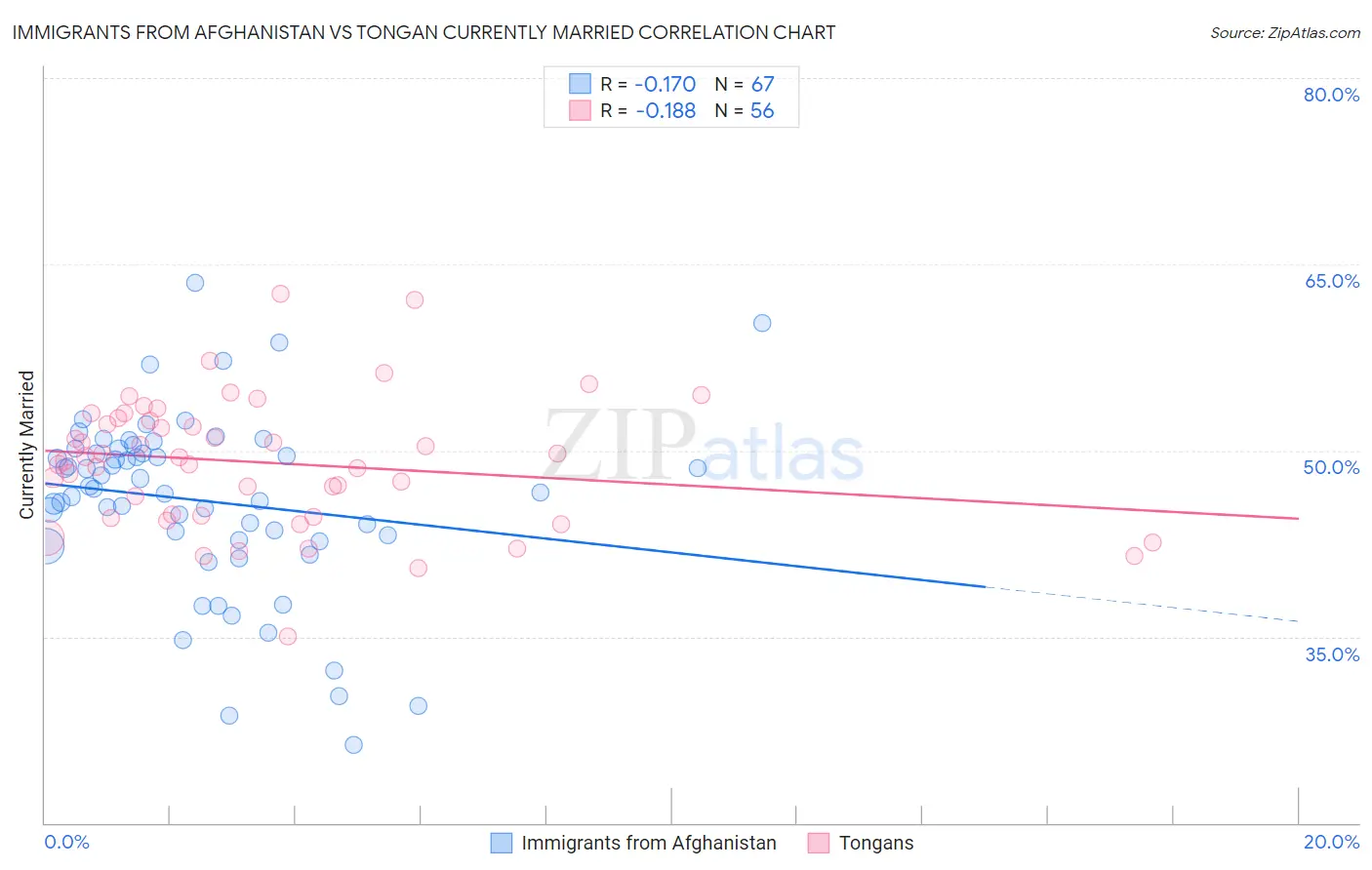 Immigrants from Afghanistan vs Tongan Currently Married