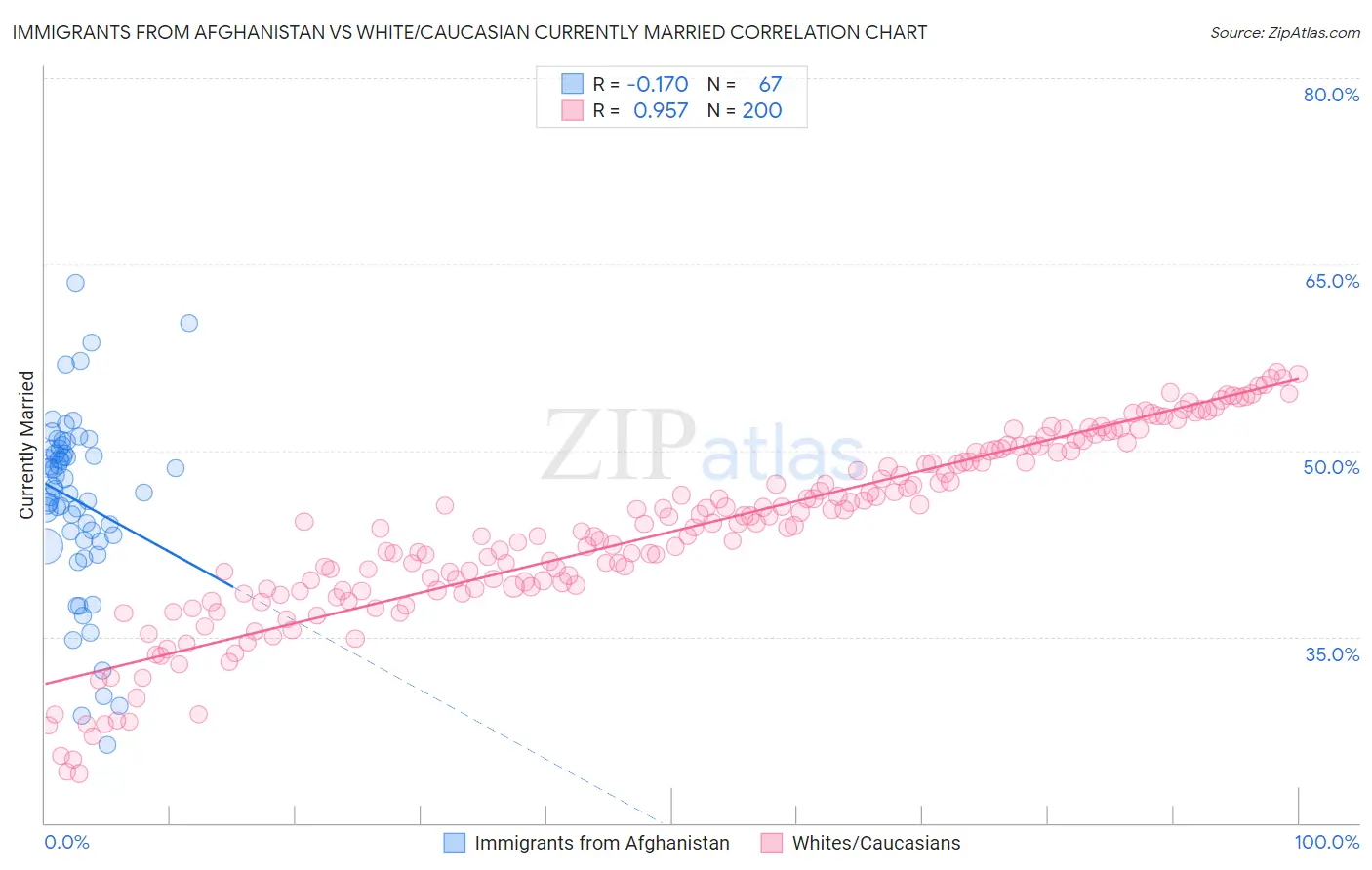 Immigrants from Afghanistan vs White/Caucasian Currently Married