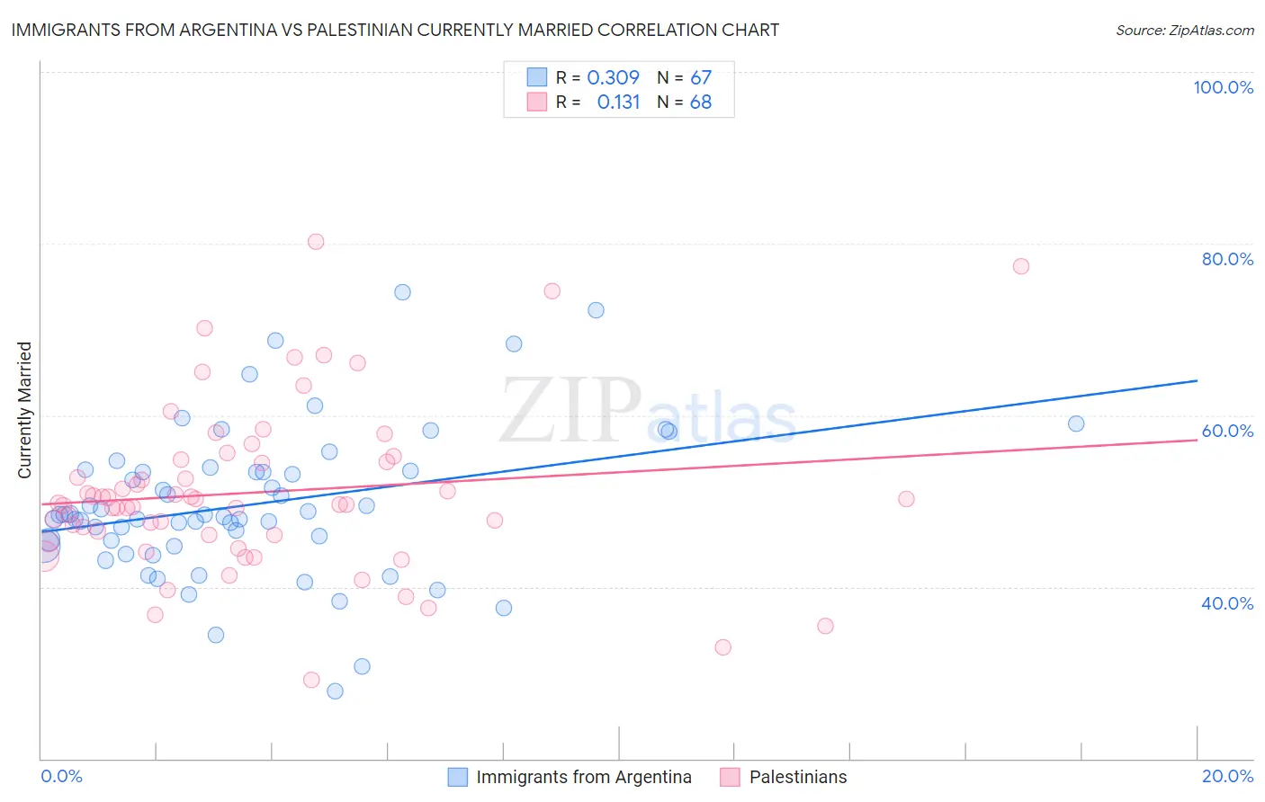 Immigrants from Argentina vs Palestinian Currently Married