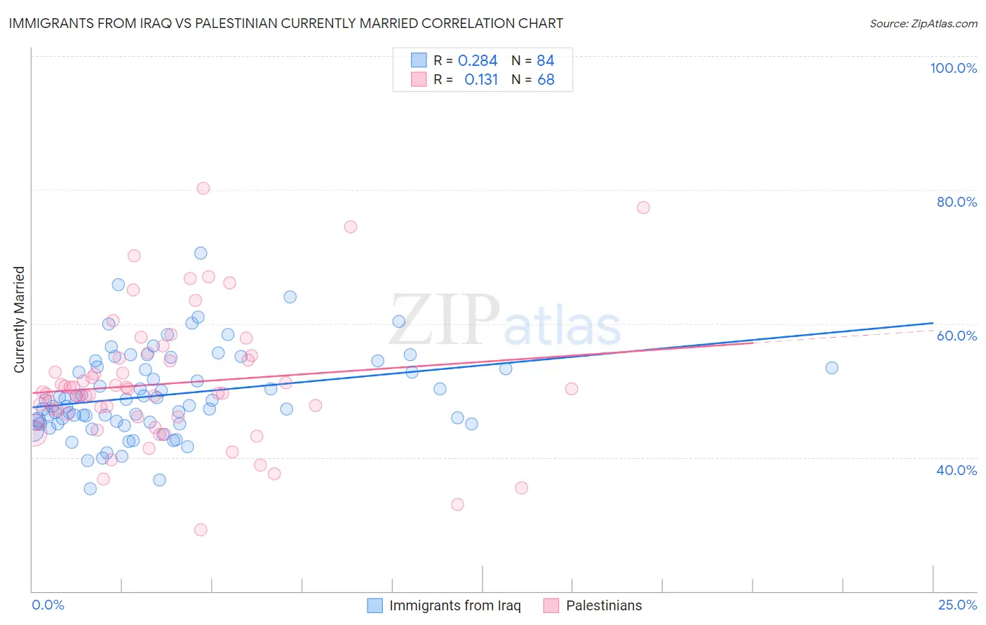 Immigrants from Iraq vs Palestinian Currently Married